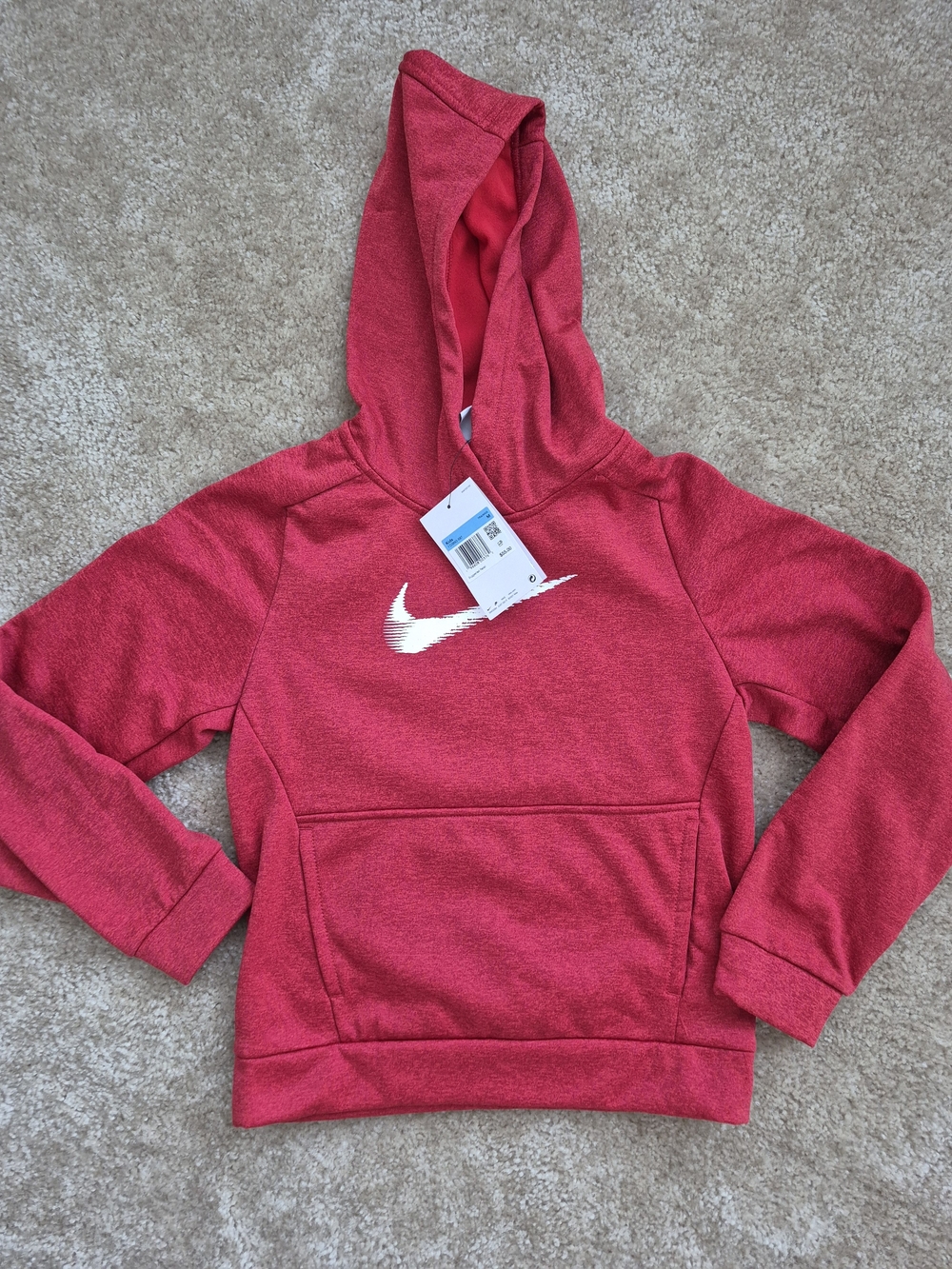 Nike Kids Red Hooded Sweatshirt with White Swoosh